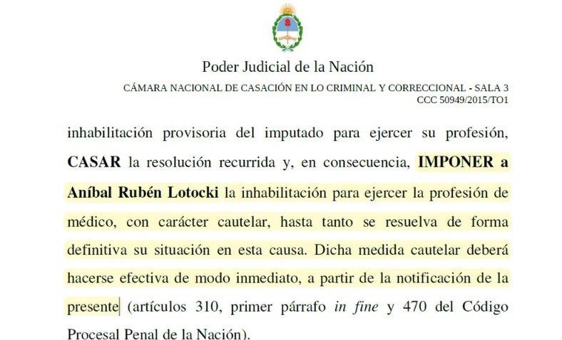 La Justicia inhabilitó a Aníbal Lotocki para ejercer la medicina 3 Inhabilitacion de Lotocki - 2