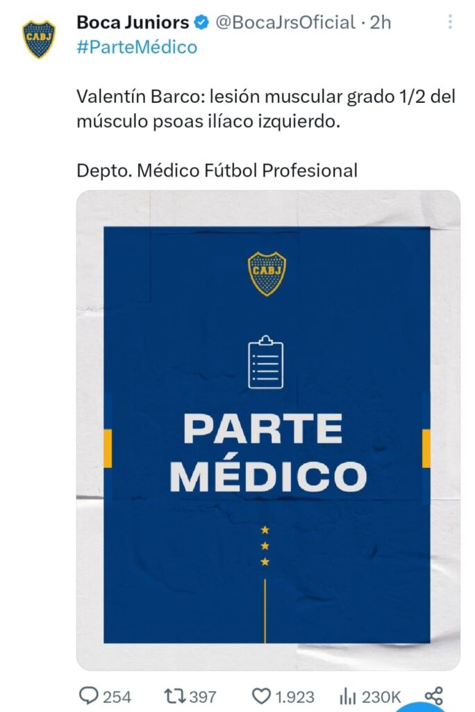 Copa Libertadores | Boca Juniors confirmó la lesión de Valentín Barco y serán 21 días de baja 4 WhatsApp Image 2023 08 24 at 18.36.23 - 3