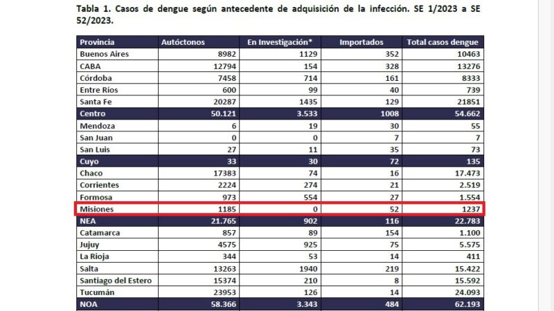 Dengue en Misiones | Hubo más de 400 contagios y un fallecido más, no reportado por el Ministerio de Salud Pública 9 Captura de pantalla 2024 01 15 dengue boletin epidemiologico nacional 685 - 8