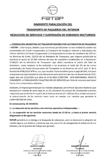 Transporte urbano de pasajeros | La FATAP dispuso una reducción de servicios en todo el país 5 FATAP - 4