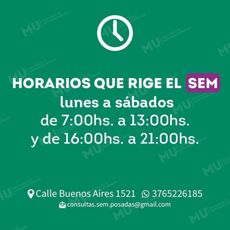 Cambios en el Sistema de Estacionamiento Medido (SEM) de Posadas desde este jueves 5 HORARIO SEM 1 - 4