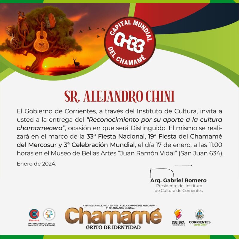 El misionero Alejandro Chini, reconocido en Corrientes por su “aporte a la cultura chamamecera” 3 WhatsApp Image 2024 01 10 at 10.56.03 AM - 2