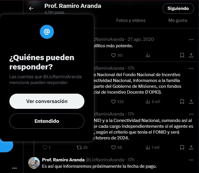 Misiones creó el Fondo Provincial de Incentivo Docente y confirma que no blanquearán el FONID 5 Captura de pantalla 2024 03 16 tuit del ministro Ramiro Aranda anunciando que el fonid pasa a ser provincial FOPID 1 - 4