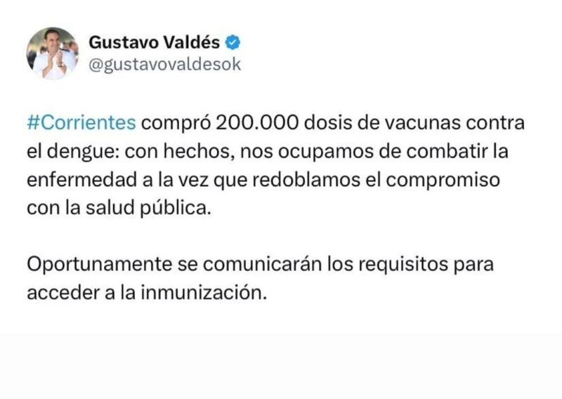 Dengue en Corrientes | El gobernador Valdés anunció la compra de 200.000 vacunas 3 dengue - 2