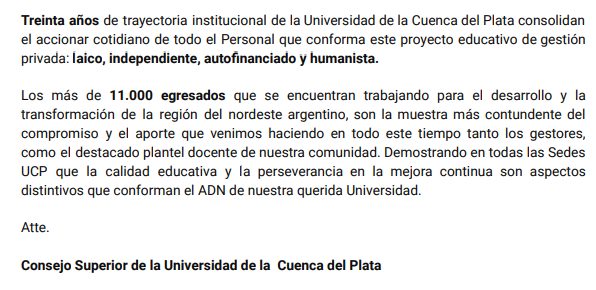 La Cuenca del Plata contestó las denuncias efectuadas en este medio por alumnos y exalumnos que manifestaron su insatisfacción con aspectos internos 8 image 65 - 7