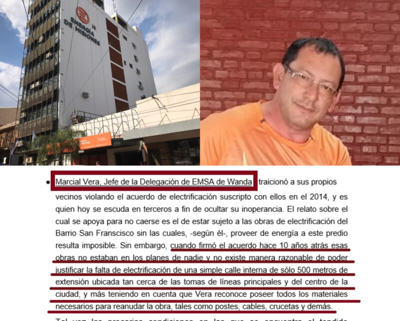Compró un lote en Wanda y lleva 3 años viviendo sin luz | “EMSA es sinónimo de desidia e impunidad” Denuncia contra EMSA y Marcial Vera por falta de obras de electrificacion en Wanda - 1