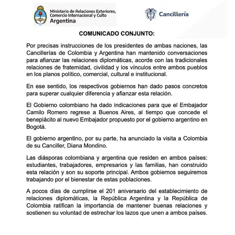 Conflicto Argentina – Colombia | Milei y Petro liman asperezas y los funcionarios retoman sus actividades en medio de un diálogo diplomático 2 WhatsApp Image 2024 04 01 at 8.24.54 AM - 1
