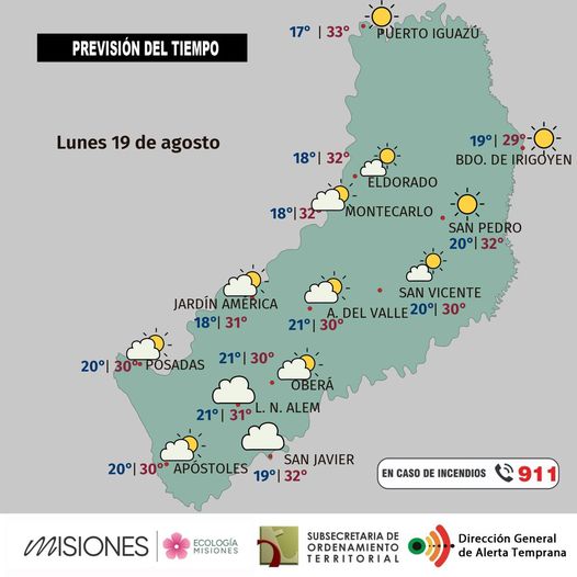 El tiempo en Misiones | Lunes con buen tiempo y máximas de 33º en la provincia 3 1908 - 2