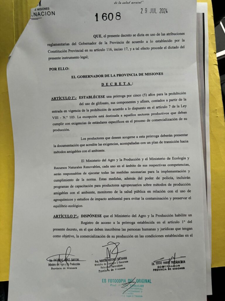 Polémica por el glifosato | El gobierno de Misiones extendió por cinco años su uso 2 WhatsApp Image 2024 08 05 at 20.00.30 - 1
