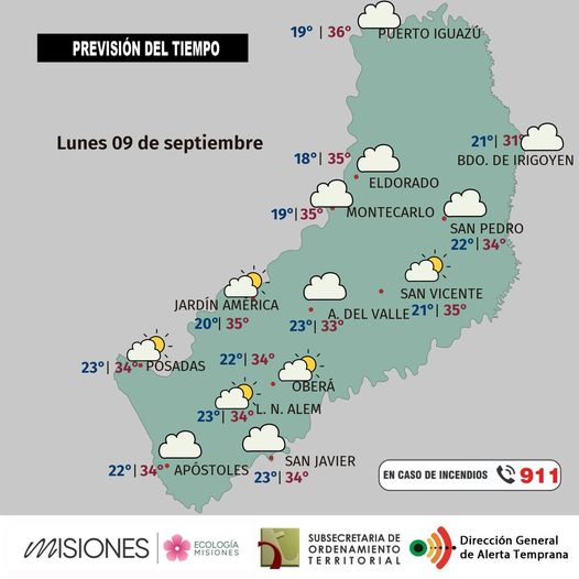El tiempo en Misiones | Inicio de semana caluroso en toda la región con humo 4 0909 - 3