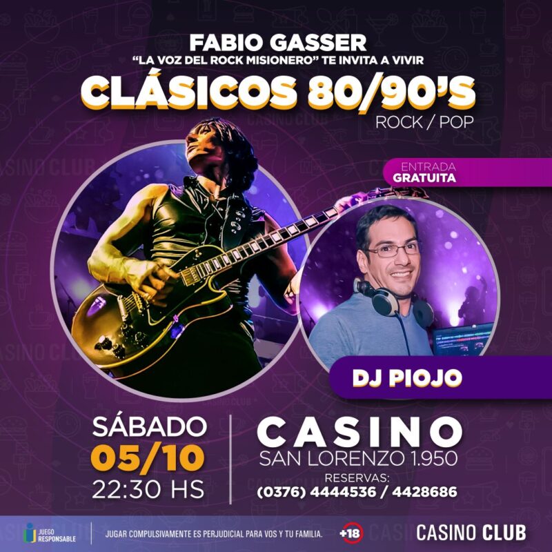 Primer fin de semana de Octubre con espectáculos de primer nivel en el Casino Club 7 24 10 05 FABIO GASSER DJ PIOJO Flyer Feed 1 - 6