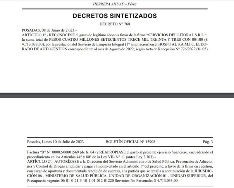 Contrataciones directas | La firma que despidió al 25% de sus empleados luego de recibir millones, estaría vinculada a Herrera Ahuad 16 Captura de pantalla 2024 09 03 decreto de Herrera Ahuad beneficiando a Servicios del Litoral SRL - 15