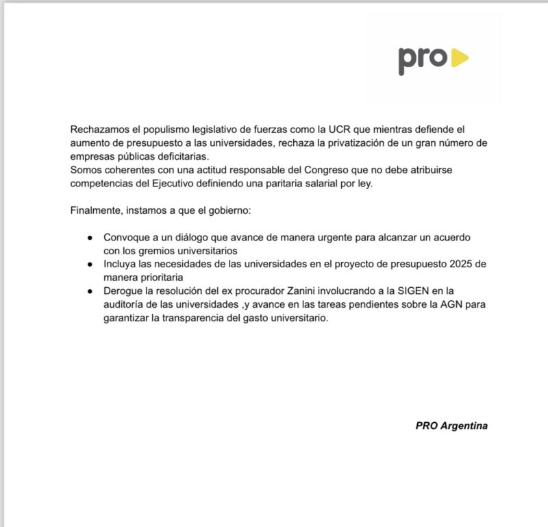 Ley de Financiamiento Universitario | El PRO anunció que respaldará el veto de Milei 7 comunicado del PRO sobre la ley de financiamiento universitario - 6