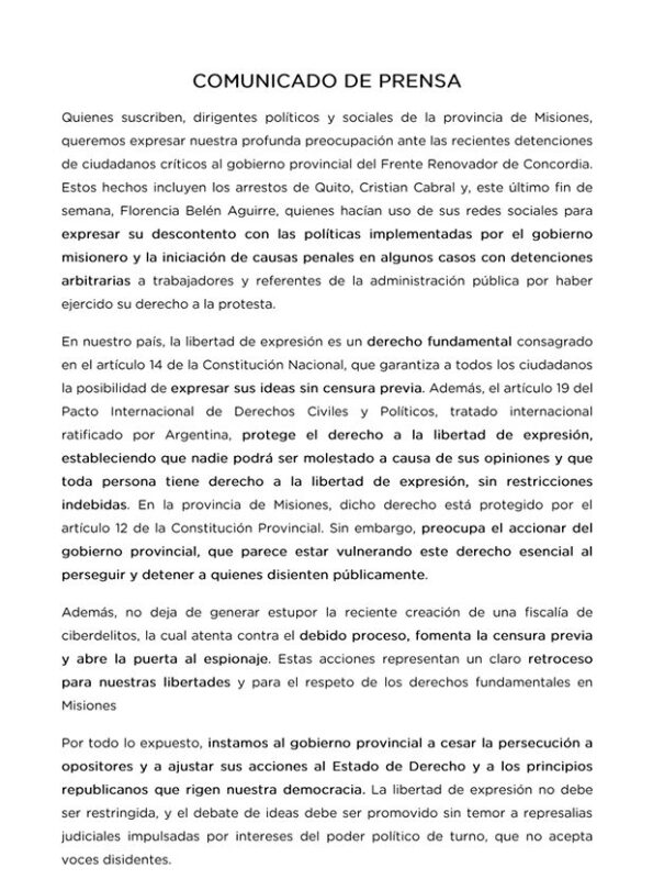 Ley Mordaza | Piden que cese la persecución y detención de quienes piensan diferente y se garantice la libertad de expresión 4 comunicado - 3