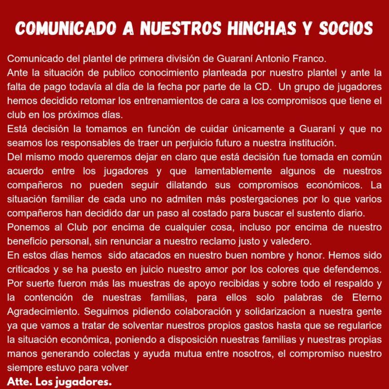 Crisis en Guaraní | Una parte del plantel retomó los entrenamientos tras el “paro” 2 WhatsApp Image 2024 12 02 at 20.18.24 - 1