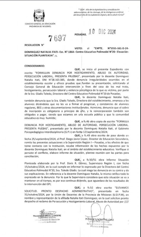 Abuso de poder en el CEP 20 | Tras 10 días, el CGE apartó a los directivos acusados 2 WhatsApp Image 2024 12 10 at 17.52.01 - 1