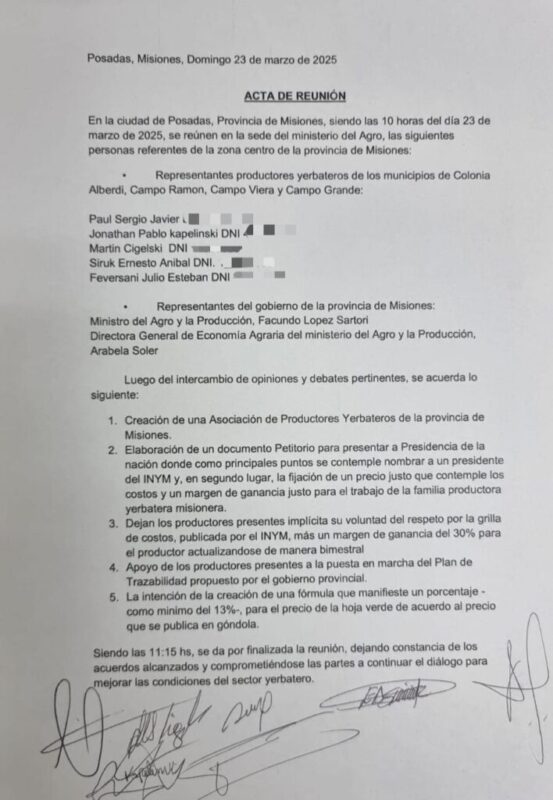 Crearon la Asociación de Productores Yerbateros para seguir reclamando mejores precios 6 acta yerbateros - 5