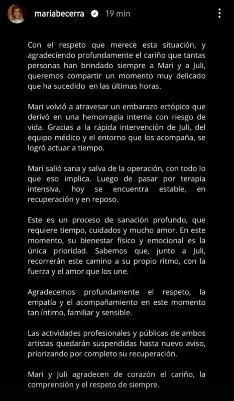 La salud de María Becerra: el parte médico que dio la familia 7 becerra comunicado - 6