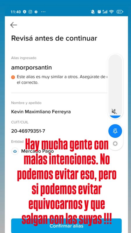 Todos por Santino: alertan por cuentas falsas que reciben dinero 4 cuentas falsas 1 - 3