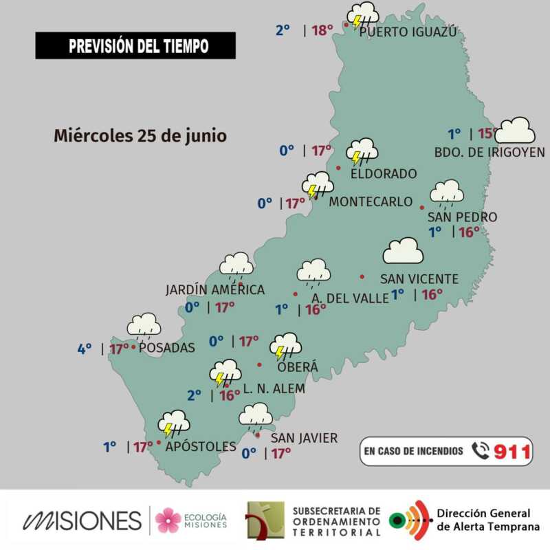 Misiones: alerta amarilla por frío extremo para este miércoles 25 4 Miércoles 25 : heladas por la mañana y lluvias por la tarde en Misiones