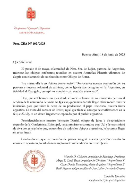 La Iglesia argentina invitó oficialmente al papa León XIV a realizar una visita pastoral a la Argentina 4 La entrega de la carta estuvo a cargo de monseñor Daniel Fernández, actual vicepresidente segundo de la CEA, quien se encuentra en Roma en visita institucional.
