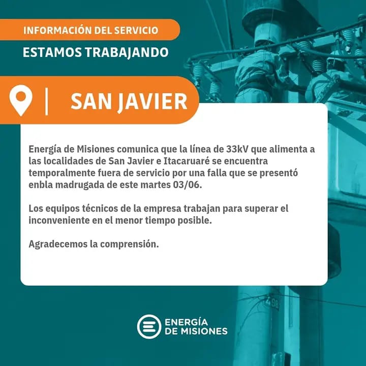 San Javier y El Soberbio: Energía de Misiones realizará tareas de reparación y mantenimiento 3 energia 2 - 2