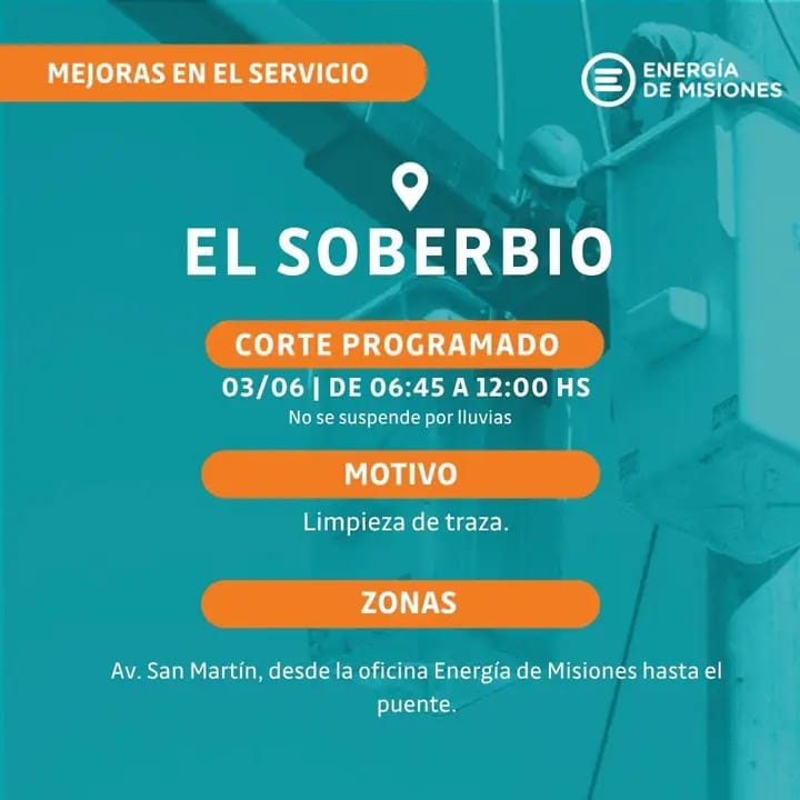San Javier y El Soberbio: Energía de Misiones realizará tareas de reparación y mantenimiento 6 San Javier y El Soberbio: otra jornada marcada por cortes de luz