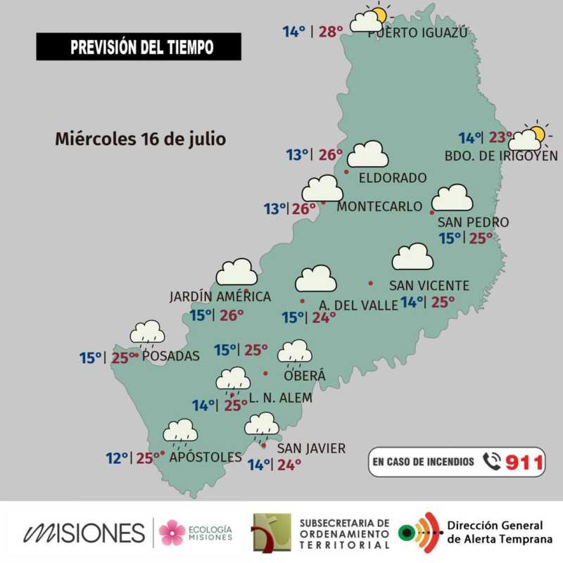 Llega el frío a Misiones: cambios bruscos desde el miércoles 3 Miércoles 16: estable y ventoso en Misiones