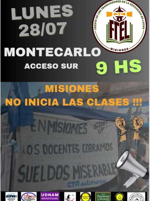 Misiones: paro docente de 48 horas tras el receso invernal 4 Misiones: corte de ruta este lunes por parte de docentes