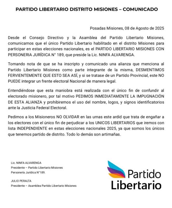 Ninfa Alvarenga va por la impugnación del frente LLA y los Puerta asoman para ser candidatos por Activar 1 Puerta