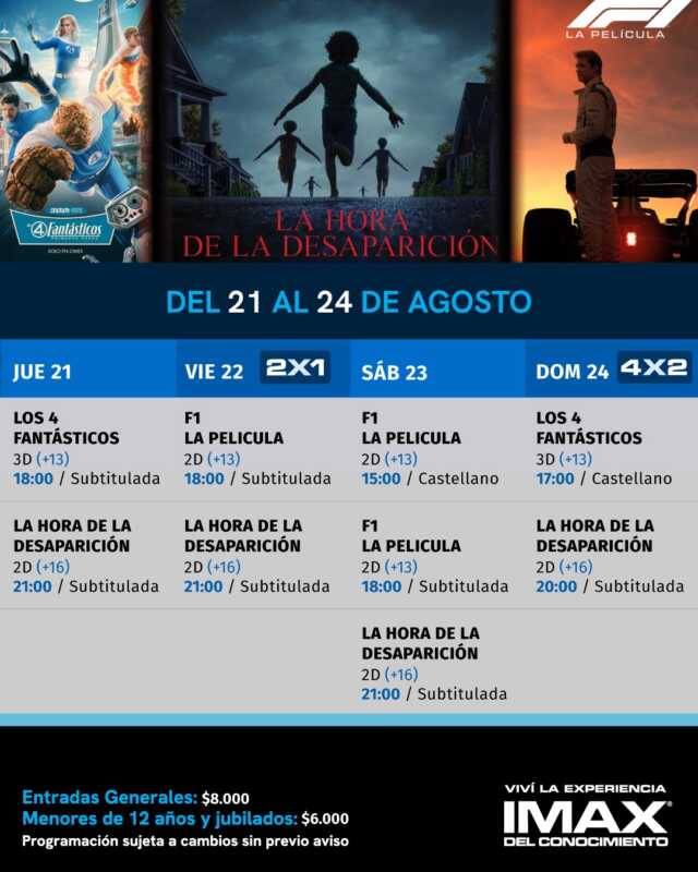 IMAX del Conocimiento: cartelera con Marvel, F1 y suspenso 3 Superhéroes, velocidad y suspenso en el IMAX del Conocimiento