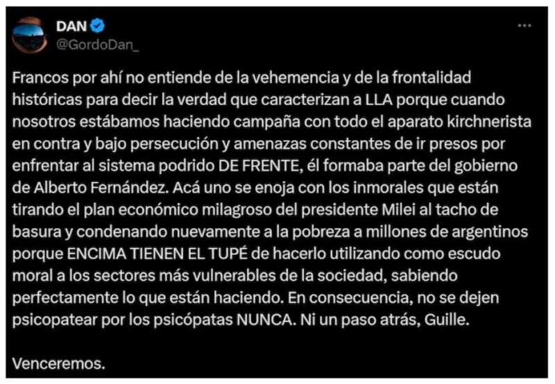 Francos repudió un ataque del “Gordo Dan” contra Luis Juez y dijo que "no pertenece más al gobierno" 5 DAN - 4