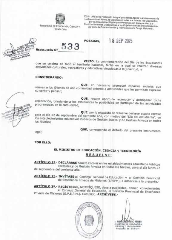 Dia del Estudiante: habrá asueto el próximo lunes en Misiones 4 WhatsApp Image 2025 09 18 at 10.01.58 - 3