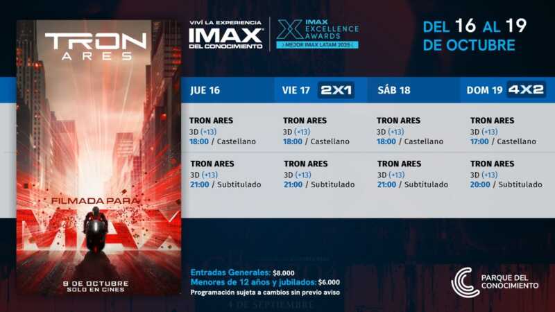 Tron: Ares ilumina el IMAX del Conocimiento con promos 2x1 y 4x2