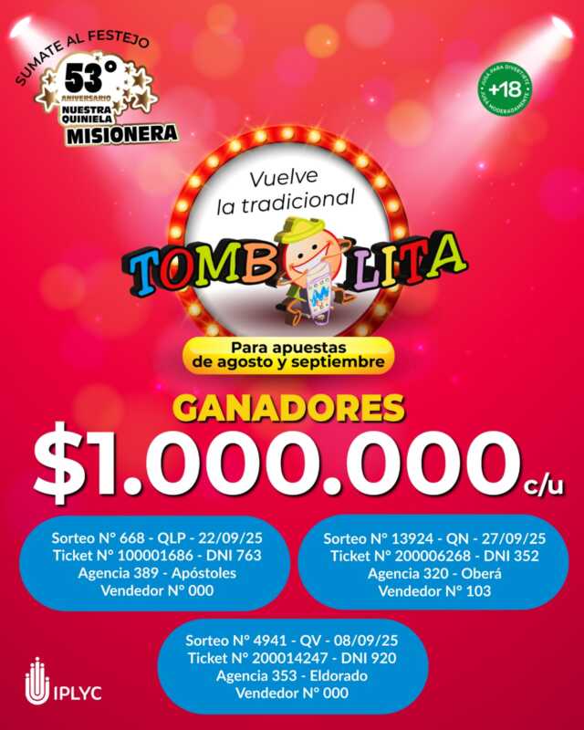 Se conocieron los ganadores de la Tombolita Aniversario 3 Tombolita sorteo 2 octu 2025 - 2