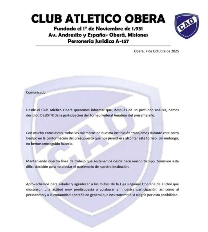 Uno menos: Atlético Oberá desistió de participar en el Regional Amateur por falta de presupuesto 2 WhatsApp Image 2025 10 07 at 12.27.43 - 1