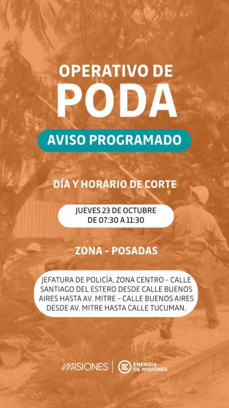 Operativo de poda programado en Posadas: cortes de energía por mantenimiento 1 operativo