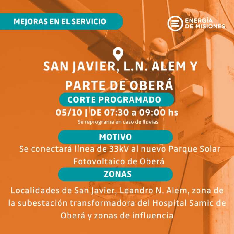 Energía de Misiones anunció cortes programados en varias localidades por mantenimiento y mejoras 17 energia cortes - 16