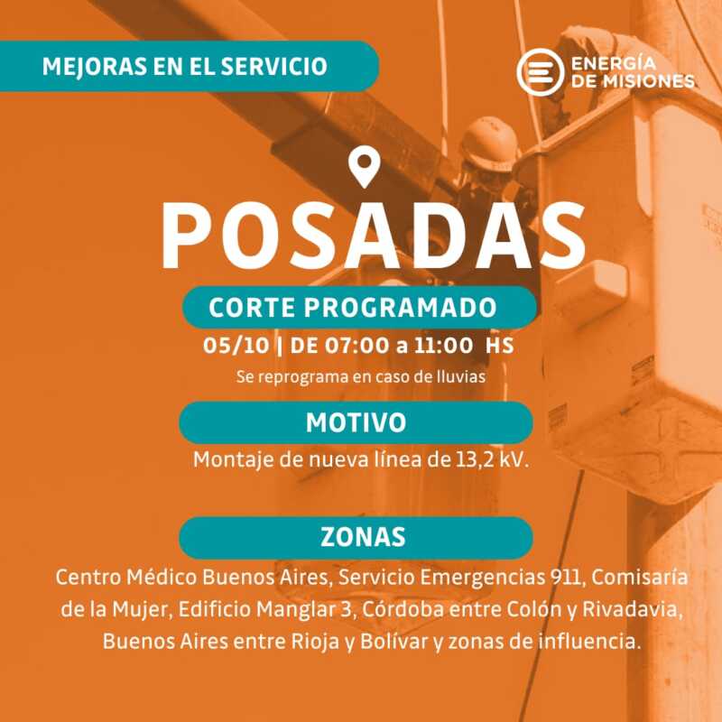 Energía de Misiones anunció cortes programados en varias localidades por mantenimiento y mejoras 19 energia posadas - 18