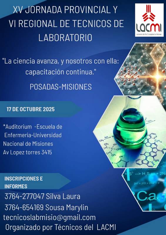 Misiones será sede de la 15ª jornada de técnicos de laboratorio 1 Los interesados en participar pueden buscar información y a través de la página del Ministerio de Salud Pública de Misiones.