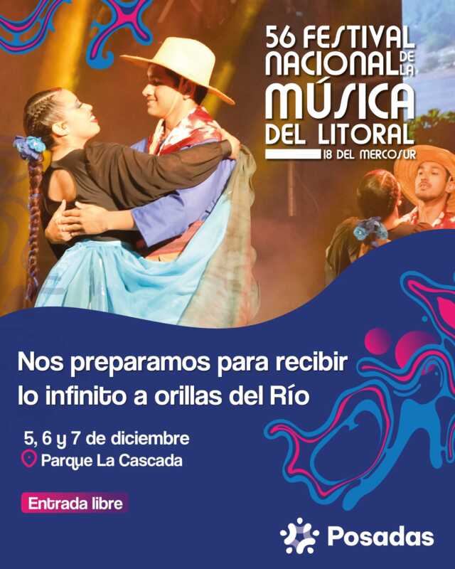 Posadas celebra el regreso del Festival Nacional de la Música del Litoral y el Mercosur 2 El Festival del Litoral vuelve a Posadas: tres noches de música junto al Paraná
