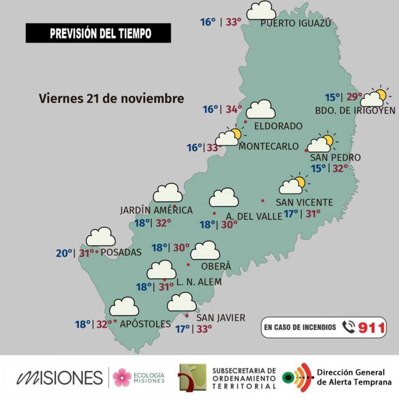 Tiempo en Misiones: fin de semana con calor, nubosidad y algunas tormentas 4 Viernes 21: caluroso y con nubosidad en aumento en Misiones