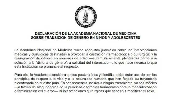La Academia Nacional de Medicina rechazó los tratamientos de transición de género en menores 5 comunicaco medicina - 4