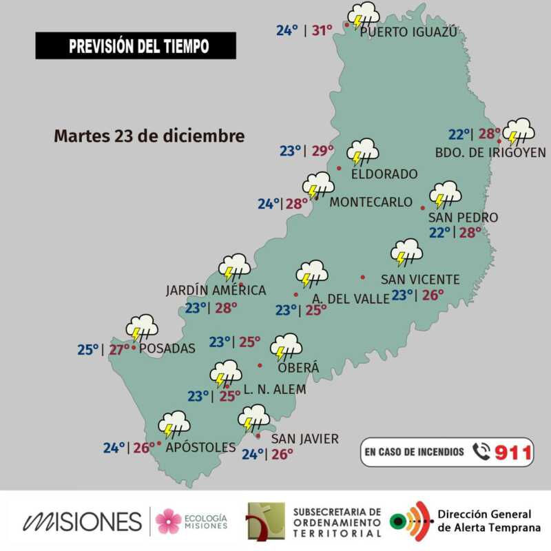 Navidad con mesa adentro: sigue una semana de lluvias y tormentas en Misiones 1 Martes 23: lluvias desde la madrugada en Misiones