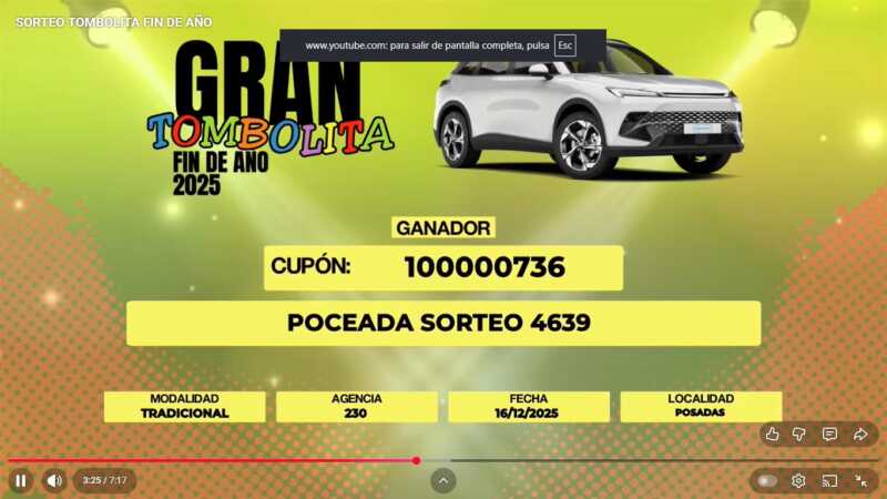 Un apostador de Posadas ganó una camioneta 0 km en la última Tombolita del año 3 Tombolita dic 2025 ganador Baic - 2