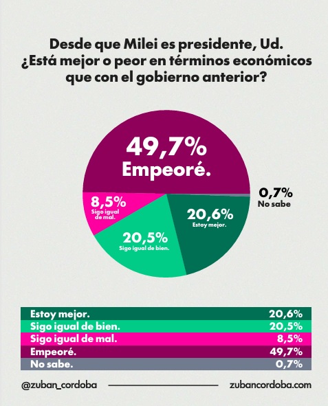 Zuban - Córdoba: leve repunte en la aprobación de Milei, fuerte apoyo juvenil y una sociedad partida 5 economia milei - 4