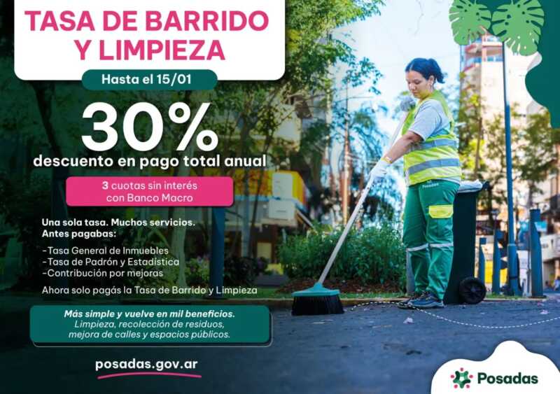 Posadas prorrogó hasta el 10 de febrero el pago anual de la Tasa de Barrido y Limpieza 5 tasa de barrido y limpieza posadas - 4