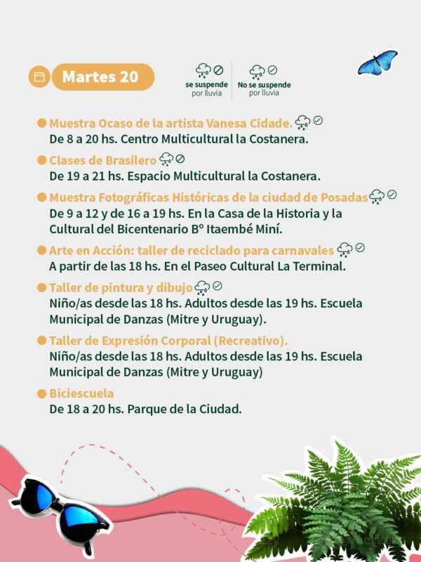 Posadas despliega una agenda artística y cultural en distintos puntos de la ciudad 2 Posadas impulsa una variada agenda cultural durante el verano