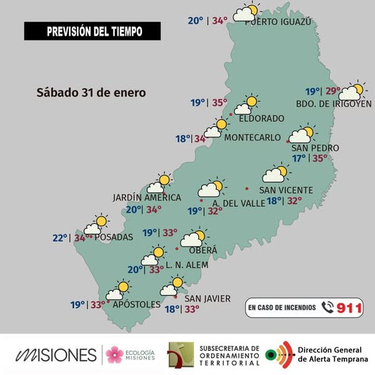 Fin de enero y arranque de febrero con calor persistente en Misiones 2 Sábado 31: calor pleno y cielo mayormente despejado en Misiones