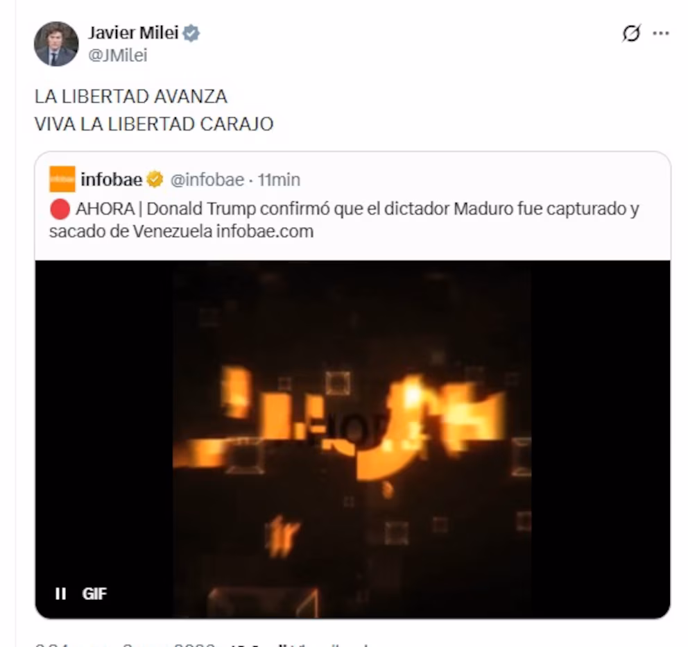 Milei celebró la captura de Nicolás Maduro tras un operativo de EE. UU 3 Milei